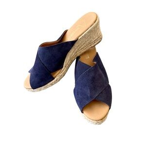 Paseart Anthro Espadrilles Wedge Made in Spain Navy Leather Women’s Size 9.5